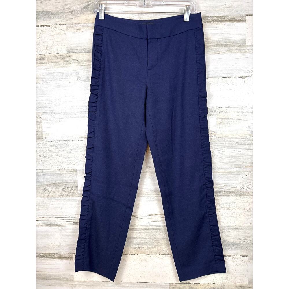 Club Monaco Womens 0 Navy Blue Ruffle Trim Cropped Ankle Trousers Dress Pants